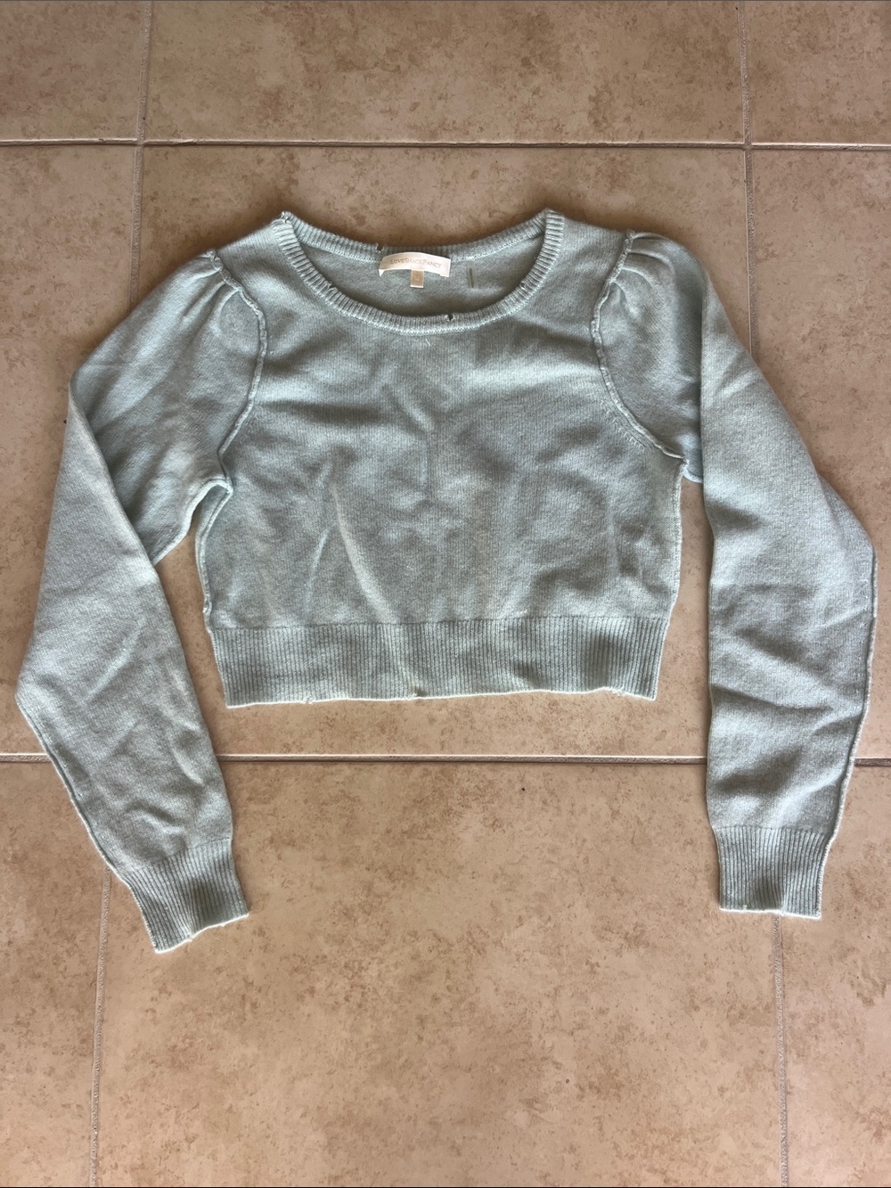 XS Love Shack Fancy Cropped Mint Green Knit Sweater